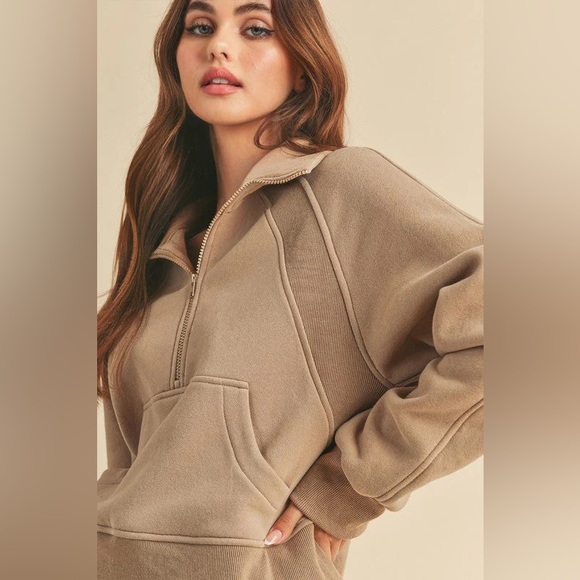 Aemi & Co Dove Funnel Neck Half Zip in Oat - Picture 2 of 6